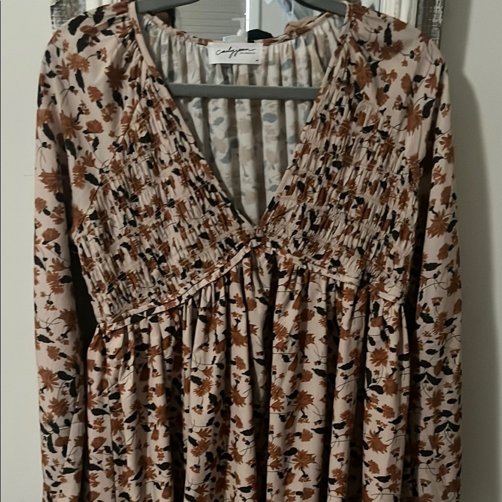 Carly Jean Los Angeles Floral Dress - Brown and Cream